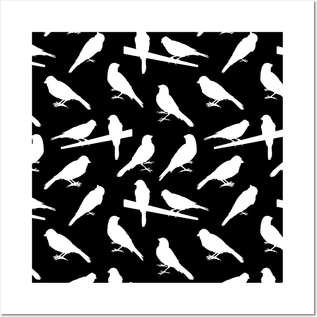 Singing Pet Bird Silhouettes White Pattern Wall Art by sifis